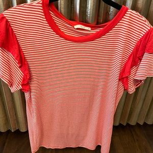 Red striped shirt with ruffle sleeves